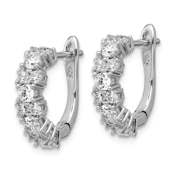 Rhodium Over Sterling Silver Polished Fancy Cubic Zirconia Hinged Hoop Earrings