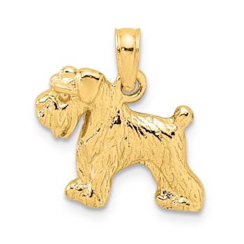 14k Yellow Gold Textured Schnauzer Dog Pendant