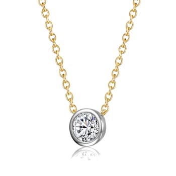 Bezel-Set CZ Station Necklace In 14K Gold Over Brass