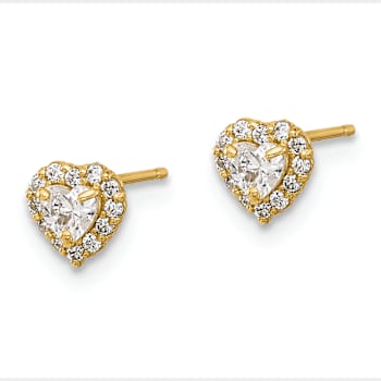 14k Yellow Gold 5.5mm Cubic Zirconia Heart Stud Earrings