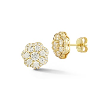 Rachel Zoe CZ Flower Stud Earrings in 14K Gold Over Sterling Silver