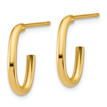 14k Yellow Gold 5/8 inch Polished Oval J-Hoop Earrings