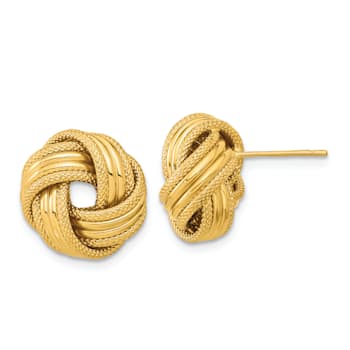 14k Yellow Gold Polished and Textured Love Knot Stud Earrings