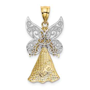 14K Two-tone Gold  Textured Angel Pendant