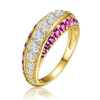 Ruby Color CZ Cocktail Ring In 14K Gold Over Sterling Silver