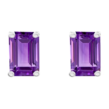 6x4mm Emerald Cut Amethyst 14k White Gold Stud Earrings