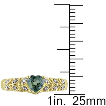 Green Sapphire and Diamond 10K Yellow Gold Ring 0.66ctw