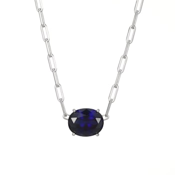 Blue Lab Created Sapphire Rhodium Over Sterling Silver Paperclip
Necklace 2.37ctw