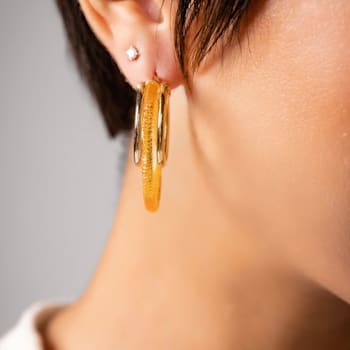 14K Yellow Gold Over Sterling Silver Acrylic Multi-Hoop Earrings in Honey
