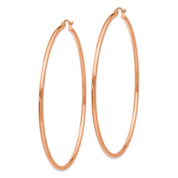 14k Rose Gold 2 11/16" Polished Tube Hoop Earrings