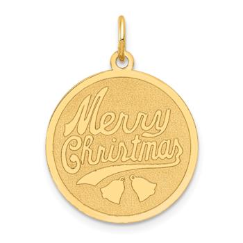 14K Yellow Gold Merry Christmas Disc Charm Pendant