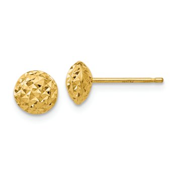 14k Yellow Gold Textured 6mm Puff Circle Stud Earrings