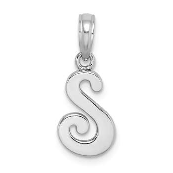 Rhodium Over 14k White Gold Polished Script Letter S Initial Pendant