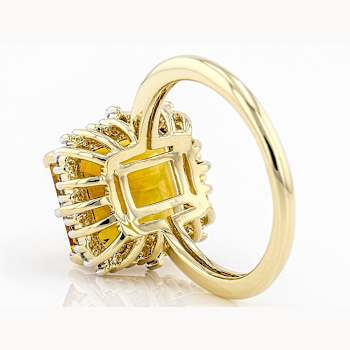 Citrine Rectangular Octagonal And White Diamond Ring In Solid 14K Yellow
Gold 5.53ctw