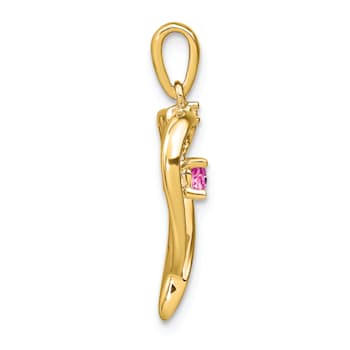 14k Yellow Gold Lab Created Pink Sapphire and Diamond Heart Pendant