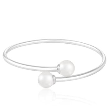 Sterling silver rhodium plated bangle with 8-9mm round shaped white
Japanese Akoya Pearls