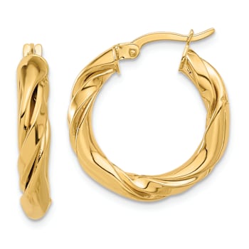 14k Yellow Gold 15/16" Polished Twisted Hoop Earrings