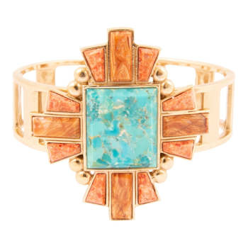 Barse Jewelry Composite Turquoise With Opal & Coral Gold Tone Santa
Fe Cross Cuff Bracelet