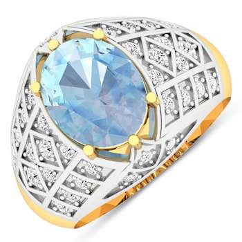 2.32ctw Blue Aquamarine and Diamond 14K Yellow Gold Halo Ring