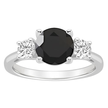 8mm Round Black Onyx And White Topaz Rhodium Over Sterling Silver
3-Stone Ring