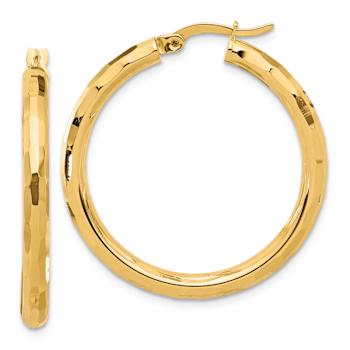 14k Yellow Gold 1 5/16" Polished and Diamond-cut Hoop Earrings