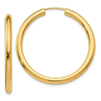 14k Yellow Gold 1 3/8" Polished Endless Tube Hoop Earrings