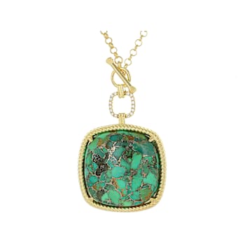 Green Turquoise And White Zircon Pendant Necklace In 18K Gold Over
Sterling Silver