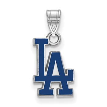 Rhodium Over Sterling Silver MLB Los Angeles Dodgers LogoArt Enameled Pendant