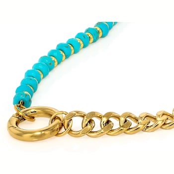 Turquoise Bead And Curb Link Layered Bracelet In Gold-Tone