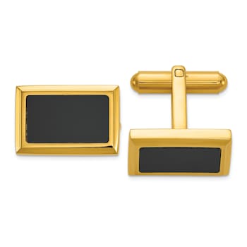 Stainless Steel Polished Yellow IP-plated with Black Epoxy Inlay Cuff Links