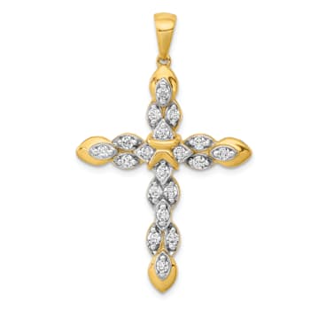 14k Yellow Gold and Rhodium Over 14k Yellow Gold Diamond Cross Pendant