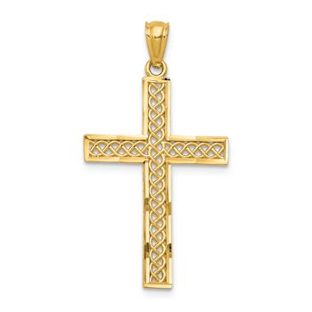 14k Yellow Gold Diamond-Cut Filigree Cross Pendant