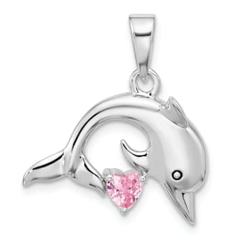 Rhodium Over Sterling Silver Polished and Antiqued Pink Cubic Zirconia
Dolphin Pendant