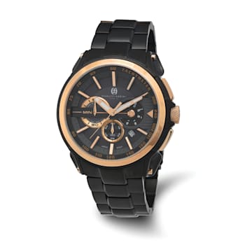 Charles Hubert Black IP-plated Stainless Steel Chronograph Black Dial Watch