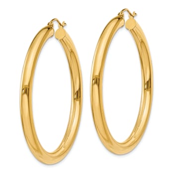 14k Yellow Gold 1 3/4" Polished Tube Hoop Earrings