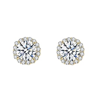 CZ Halo Stud Earrings In 14K Gold Over Brass