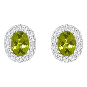 8x6mm Oval Peridot And White Topaz Accent Rhodium Over Sterling Silver
Halo Stud Earrings