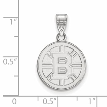 Rhodium Over Sterling Silver NHL LogoArt Boston Bruins Medium Pendant