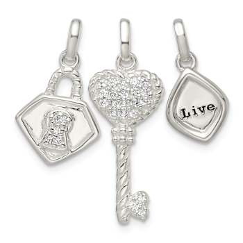 Sterling Silver Antiqued Cubic Zirconia 3 Piece LIVE Pendant Set