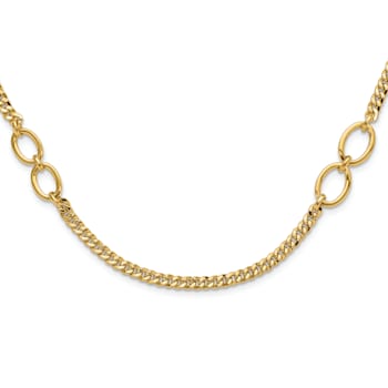 14K Yellow Gold Polished Fancy Oval Links Curb Necklace