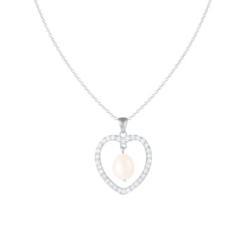 8-8.5mm White Cultured Freshwater Pearl Sterling Silver Pendant W/Chain