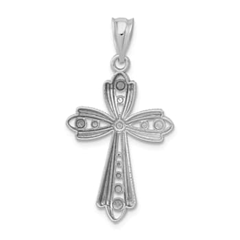 Rhodium Over 14K White Gold Polished Diamond-cut Fancy Cross Pendant