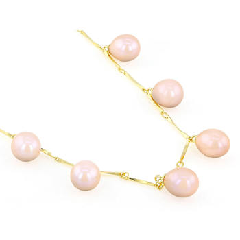 Peach Freshwater Pearl Drop Necklace In 18K Gold Over Sterling Silver
