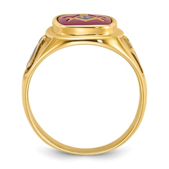 10K Yellow Gold Men's Enamel and Lab Created Ruby Blue Lodge Masonic Ring