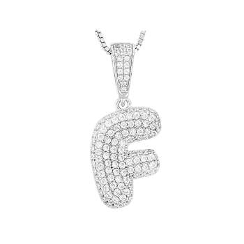 CZ Initial F Bubble Letter Pendant Necklace In Sterling Silver 1.52ctw