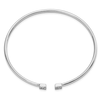 Rhodium Over 14k White Gold Diamond Cuff Bangle