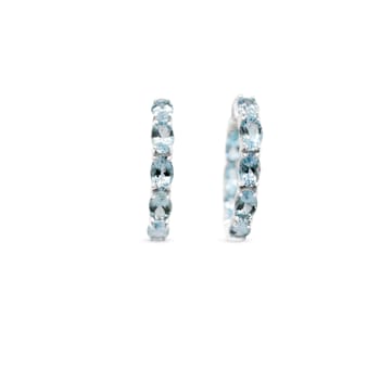 Aquamarine and CZ 7..58 Ctw Oval Rhodium Over Sterling Silver Women's
Hoop Earrings Jewelry