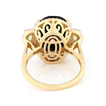 Black Spinel, Peridot And White Zircon Ring In 18K Gold Over Sterling
Silver 10.09ctw