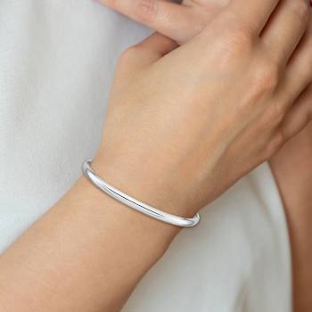 Rhodium Over 14k White Gold 4mm High Polished Hinged Bangle