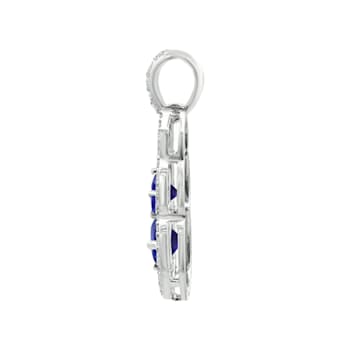 14K White Gold Round Tanzanite and Diamond Pendant 0.79ctw